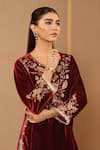 Buy_Nero India_Maroon Velvet, Tissue Zari, Applique, Embroidery Floral Kurta Sharara Set _Online_at_Aza_Fashions