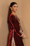 Shop_Nero India_Maroon Velvet, Tissue Zari, Applique, Embroidery Floral Kurta Sharara Set _Online_at_Aza_Fashions