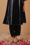 Buy_Nero India_Navy Velvet Gota Patti, Embroidery Split V-neck Work Anarkali And Narrow Pant Set _Online_at_Aza_Fashions