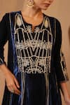 Shop_Nero India_Navy Velvet Gota Patti, Embroidery Split V-neck Work Anarkali And Narrow Pant Set 