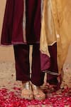 Buy_Nero India_Wine Velvet Gota Patti, Embroidery Split V-neck Work Yoke Anarkali And Pant Set _Online_at_Aza_Fashions