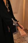 Buy_Nero India_Black Velvet Embroidery, Beads V-neck Dori Kurta And Narrow Pant Set _Online_at_Aza_Fashions