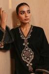 Shop_Nero India_Black Velvet Embroidery, Beads V-neck Dori Kurta And Narrow Pant Set 