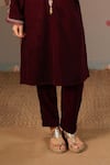 Buy_Nero India_Wine Velvet Embroidery, Beads V-neck Dori Kurta And Narrow Pant _Online_at_Aza_Fashions