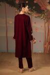 Nero India_Wine Velvet Embroidery, Beads V-neck Dori Kurta And Narrow Pant _Online_at_Aza_Fashions