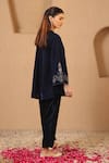 Shop_Nero India_Navy Velvet Zari, Beads, Lace Round Neck Work Tunic And Narrow Pant Set _Online_at_Aza_Fashions