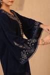 Nero India_Navy Velvet Zari, Beads, Lace Round Neck Work Tunic And Narrow Pant Set _at_Aza_Fashions