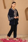 Buy_Nero India_Navy Velvet Zari, Beads, Lace Round Neck Work Tunic And Narrow Pant Set _Online