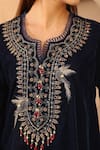 Shop_Nero India_Navy Velvet Zari, Beads, Lace Round Neck Work Tunic And Narrow Pant Set _Online