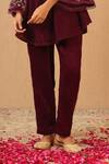 Buy_Nero India_Wine Velvet Zari, Beads, Lace V-neck Embroidered Scallop Tunic And Narrow Pants _Online_at_Aza_Fashions