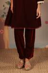 Buy_Nero India_Maroon Velvet Beads, Embroidery, Petal Floral Beaded Tunic And Narrow Pants _Online_at_Aza_Fashions