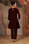 Nero India_Maroon Velvet Beads, Embroidery, Petal Floral Beaded Tunic And Narrow Pants _Online_at_Aza_Fashions