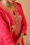 Nero India_Fuchsia Silk, Chanderi Embroidery, Zari, Beads Anarkali Kurta And Flared Pant Set _Online