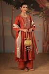 Buy_Nero India_Rust Silk, Chanderi Embroidery, Beads Split V-neck Anarkali Flared Pant Set _Online_at_Aza_Fashions