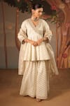 Buy Nero India Ivory Chanderi, Brocade Embroidery, Zari V-neck Gold Angrakha Sharara Set at Aza Fashions Buy_Nero India_Ivory Chanderi, Brocade Embroidery, Zari V-neck Gold Angrakha Sharara Set _at_Aza_Fashions