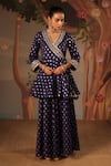 Buy_Nero India_Blue Chanderi, Brocade Embroidery V-neck Angrakha Sharara Set _Online_at_Aza_Fashions