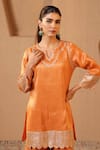 Shop_Nero India_Orange Tissue Gota Patti, Embroidery Scallop Charm Short Kurta Sharara Set _Online_at_Aza_Fashions