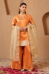 Buy_Nero India_Orange Tissue Gota Patti, Embroidery Scallop Charm Short Kurta Sharara Set _at_Aza_Fashions