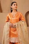 Buy_Nero India_Orange Tissue Gota Patti, Embroidery Scallop Charm Short Kurta Sharara Set 