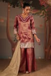Buy_Nero India_Purple Tissue Gota Patti, Embroidery Split Scallop Charm Kurta And Sharara Set _at_Aza_Fashions