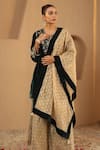 Nero India_Gold Tissue Tassels, Zari Crushed Dobby Dupatta _Online_at_Aza_Fashions