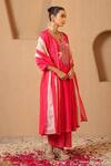 Shop_Nero India_Fuchsia Chanderi, Organza Stripe Dupatta _at_Aza_Fashions