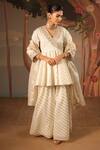 Shop_Nero India_Ivory Organza, Chanderi Gold Stripe Dupatta _at_Aza_Fashions