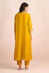 Shop_Samyukta Singhania_Yellow Embroidery V-neck Yoke Front Gathered Kurta Set _at_Aza_Fashions