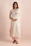 Buy_Samyukta Singhania_Ivory Embroidery, Tassels V-neck Floral Yoke Work Kurta Set _at_Aza_Fashions