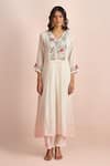 Buy_Samyukta Singhania_Ivory Embroidery, Tassels V-neck Floral Yoke Work Kurta Set _Online_at_Aza_Fashions