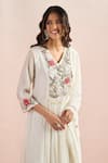 Shop_Samyukta Singhania_Ivory Embroidery, Tassels V-neck Floral Yoke Work Kurta Set _Online_at_Aza_Fashions
