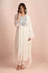 Buy_Samyukta Singhania_Ivory Embroidery V-neck Floral Yoke Kurta Set _Online_at_Aza_Fashions