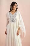 Shop_Samyukta Singhania_Ivory Embroidery V-neck Floral Yoke Kurta Set _Online_at_Aza_Fashions