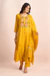 Shop_Samyukta Singhania_Yellow Embroidery Round Neck Floral Kurta Set _at_Aza_Fashions