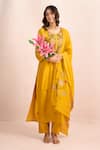 Shop_Samyukta Singhania_Yellow Embroidery Round Neck Floral Kurta Set _Online_at_Aza_Fashions