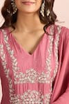 Buy_Samyukta Singhania_Pink Embroidery V-neck Front Pleated Yoke Kurta Set _Online_at_Aza_Fashions