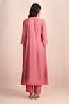 Shop_Samyukta Singhania_Pink Embroidery V-neck Front Pleated Yoke Kurta Set _at_Aza_Fashions