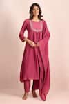 Buy_Samyukta Singhania_Magenta Embroidery Round Neck Floral Work Yoke Kurta Set _at_Aza_Fashions