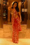Buy_Dilnaz_Red Net, Polyester Cut Work, Pearls, Sequins, Embellished Saree With Petticoat _at_Aza_Fashions