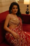 Buy_Dilnaz_Red Net, Polyester Cut Work, Pearls, Sequins, Embellished Saree With Petticoat _Online