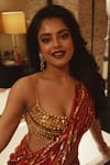 Dilnaz_Red Net, Polyester Cut Work, Pearls, Sequins, Embellished Saree With Petticoat 