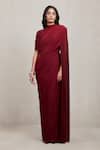 Buy_Deme By Gabriella_Wine Net High Neck Dianna Draped Maxi Dress With _at_Aza_Fashions