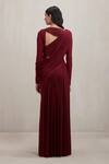 Shop_Deme By Gabriella_Wine Net V-neck Debra Draped V Maxi Dress _at_Aza_Fashions