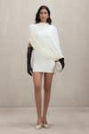 Buy_Deme By Gabriella_Off White High Neck Judith Draped Cowl Mini Dress _at_Aza_Fashions