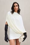 Buy_Deme By Gabriella_Off White High Neck Judith Draped Cowl Mini Dress 