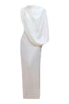Deme By Gabriella_Off White Satin High Neck Talia Draped One Shoulder Maxi Dress _Online_at_Aza_Fashions