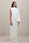 Shop_Deme By Gabriella_Off White Satin High Neck Talia Draped One Shoulder Maxi Dress _Online_at_Aza_Fashions