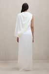 Shop_Deme By Gabriella_Off White Satin High Neck Talia Draped One Shoulder Maxi Dress _at_Aza_Fashions