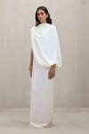 Buy_Deme By Gabriella_Off White Satin High Neck Talia Draped One Shoulder Maxi Dress 