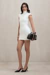 Buy_Deme By Gabriella_Off White Ponte Roma High Neck Linda Turtleneck Shoulder Pad Short Dress _Online_at_Aza_Fashions